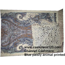 Lã de Caxemira Xale Azul Paisly Leopardo Ty0901